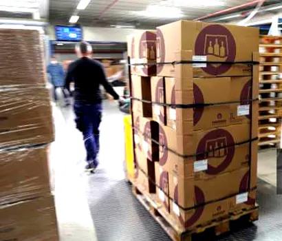 pallets of wine from a wine moving company